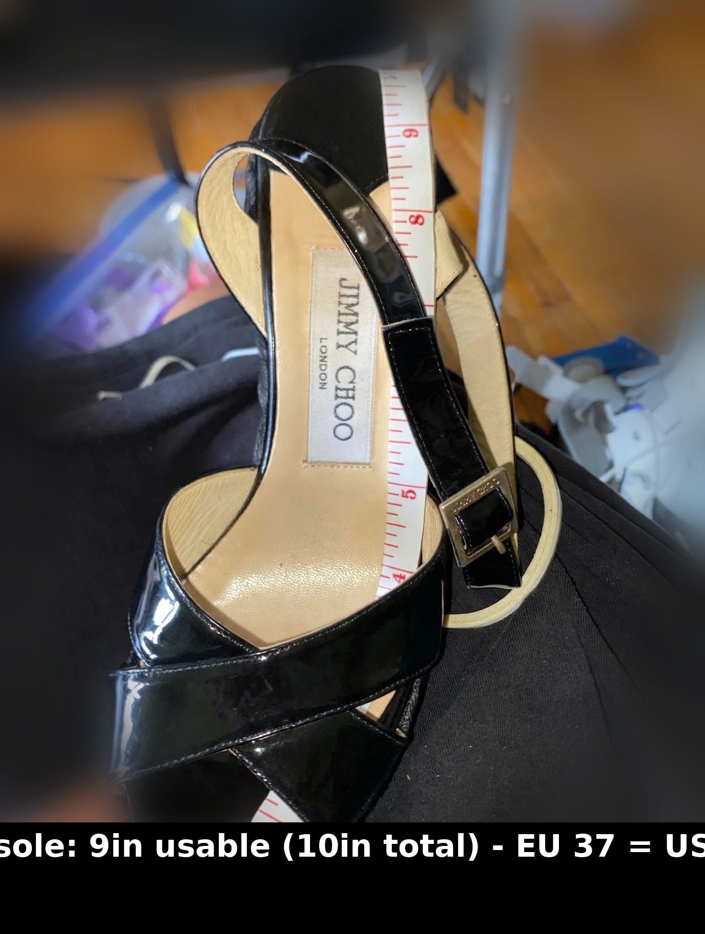 Jimmy Choo Black Patent Espadrille Wedge Sandals Size EU 37 WUS 6.5 10