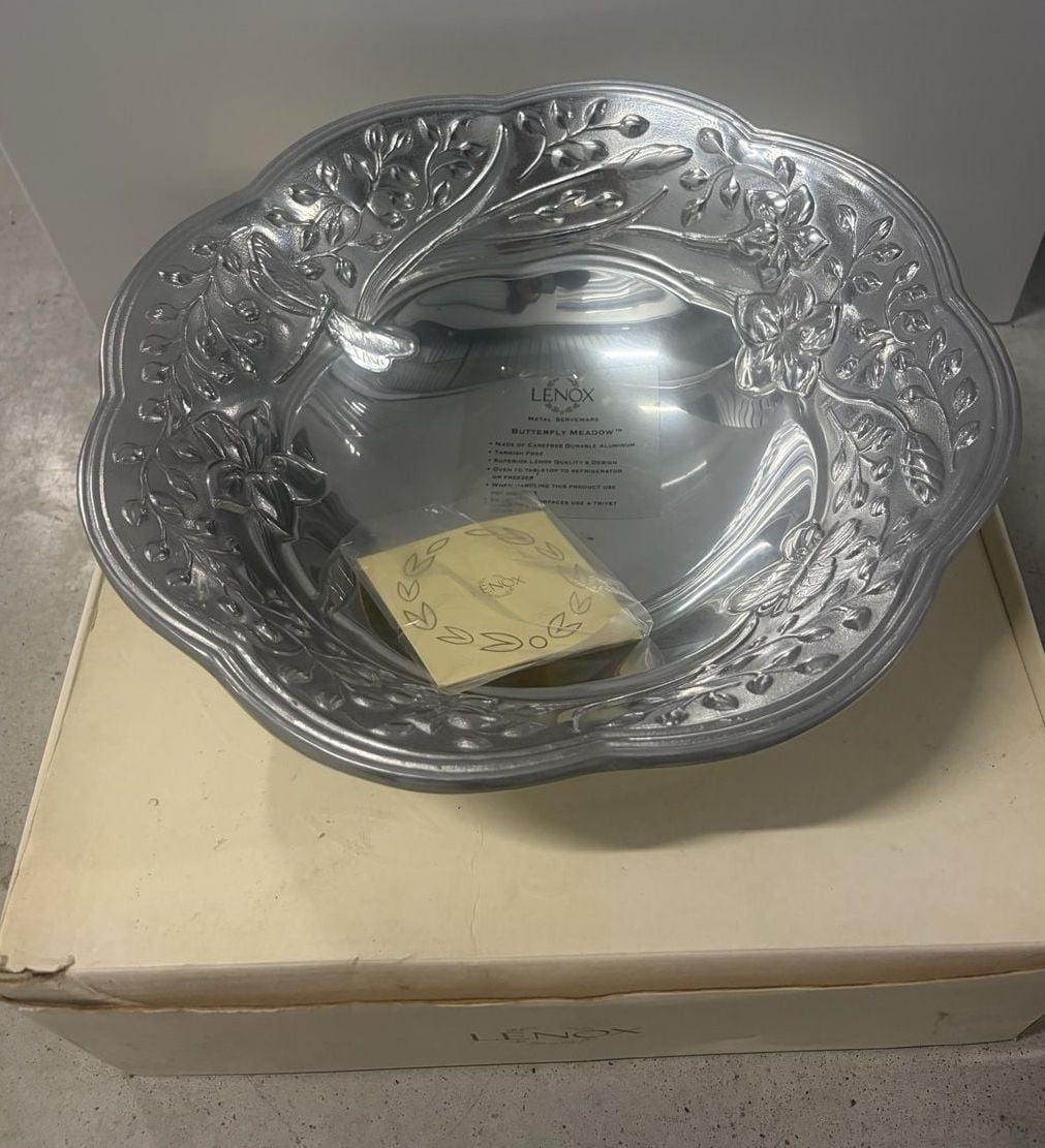 Lenox Butterfly Meadow 3 Qt. Bowl Metal Serveware Silver Aluminum 1