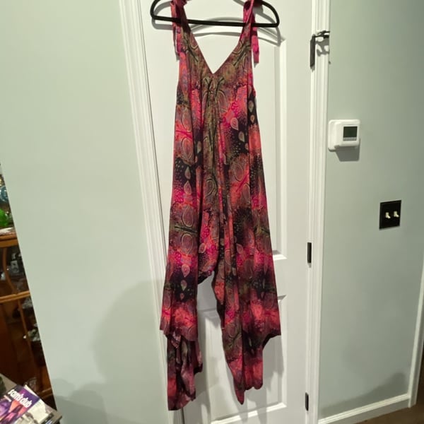 Boho Paisley Print Tie Shoulder Harem Jumpsuit Pink
