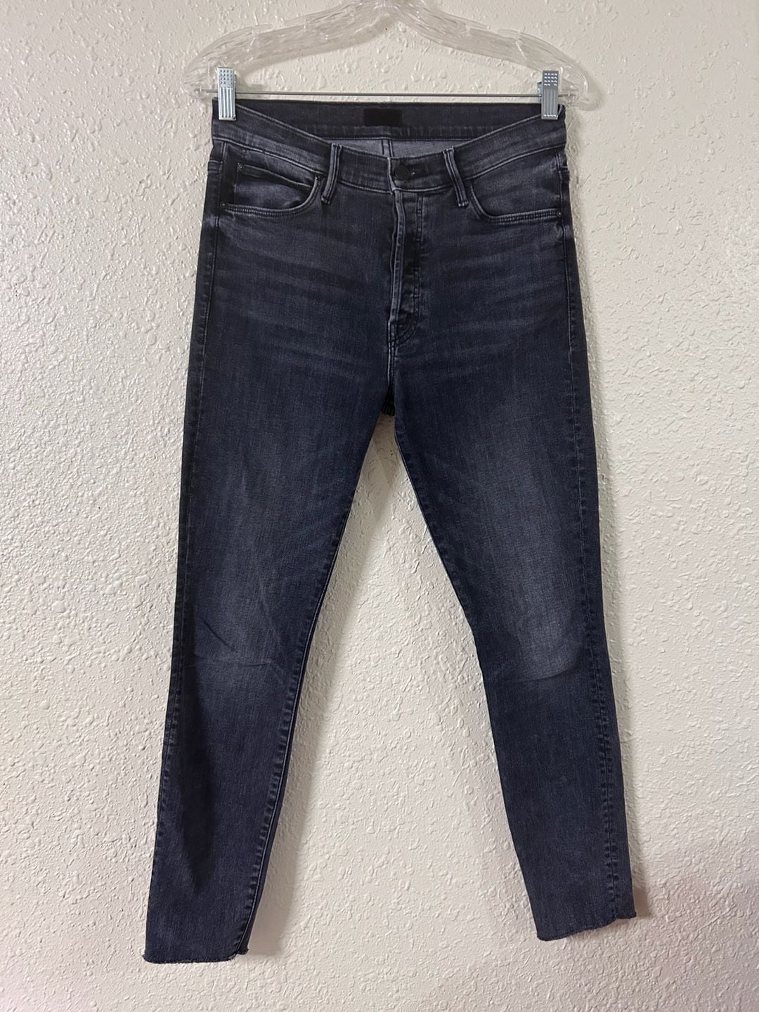 MOTHER The Looker Skinny Jeans Size 28 Black Washed Denim Raw Hem 2