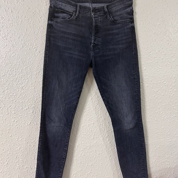 MOTHER The Looker Skinny Jeans Size 28 Black Washed Denim Raw Hem