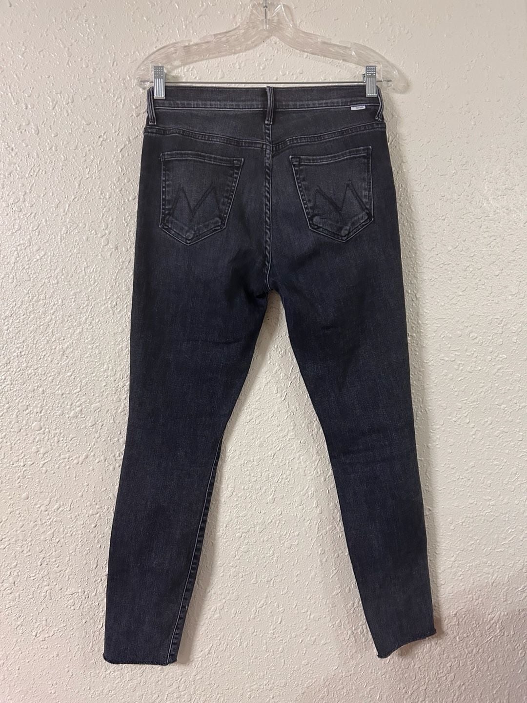 MOTHER The Looker Skinny Jeans Size 28 Black Washed Denim Raw Hem 7