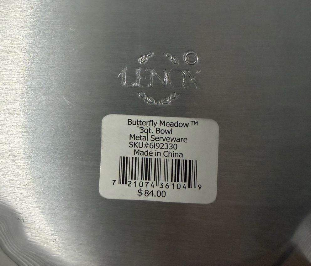Lenox Butterfly Meadow 3 Qt. Bowl Metal Serveware Silver Aluminum 3