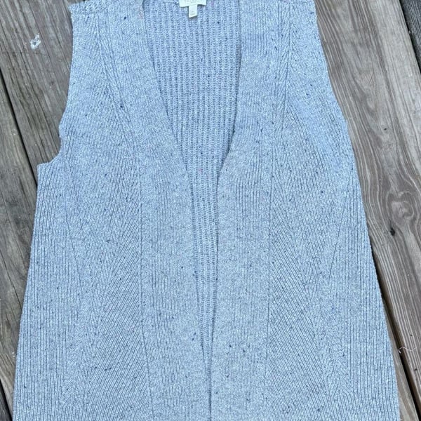 Talbots Waterfall Cardigan Size SP Gray Speckled Open Front Sweater Vest