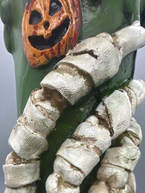 Halloween Skeleton Hand Green Pillar Flickering Flameless Candle Pumpkins Vtg 6