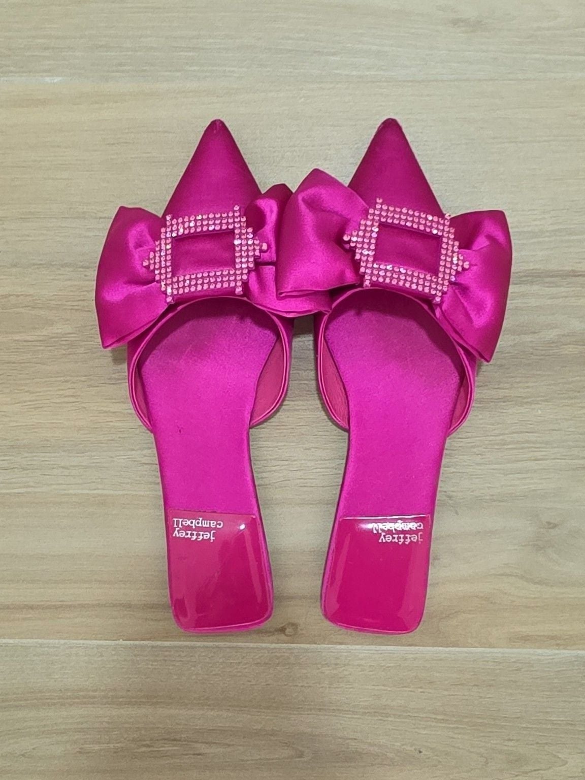 Jeffrey Campbell Sit Pretty Pink Satin Bow Flats Mules 2