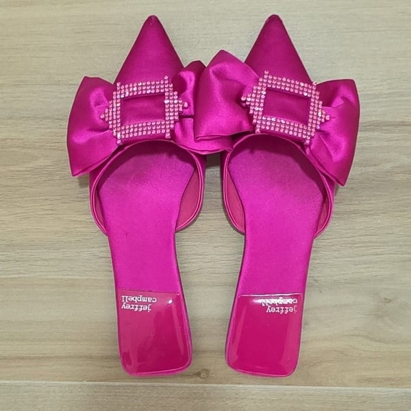 Jeffrey Campbell Sit Pretty Pink Satin Bow Flats Mules