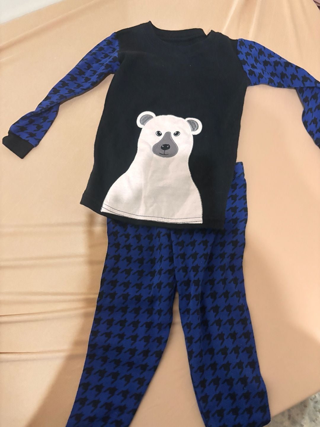 Leveret Polar Bear Pajama Set Size 2 Years Blue Black 1