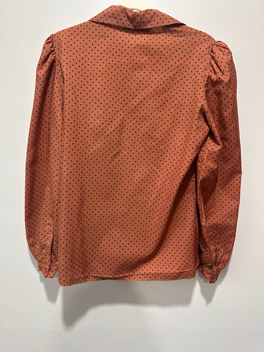 Vintage Givenchy Sport Blouse Size 8 Rust Orange Black Polka Dot Long Sleeve, Sz 8 4
