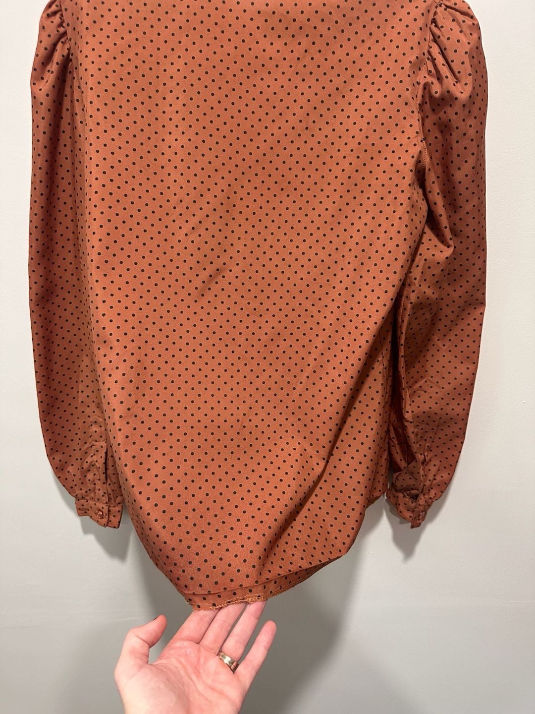 Vintage Givenchy Sport Blouse Size 8 Rust Orange Black Polka Dot Long Sleeve, Sz 8 5