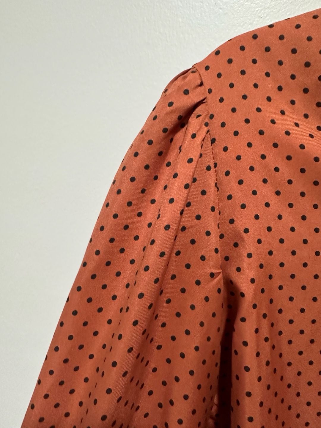 Vintage Givenchy Sport Blouse Size 8 Rust Orange Black Polka Dot Long Sleeve, Sz 8 6