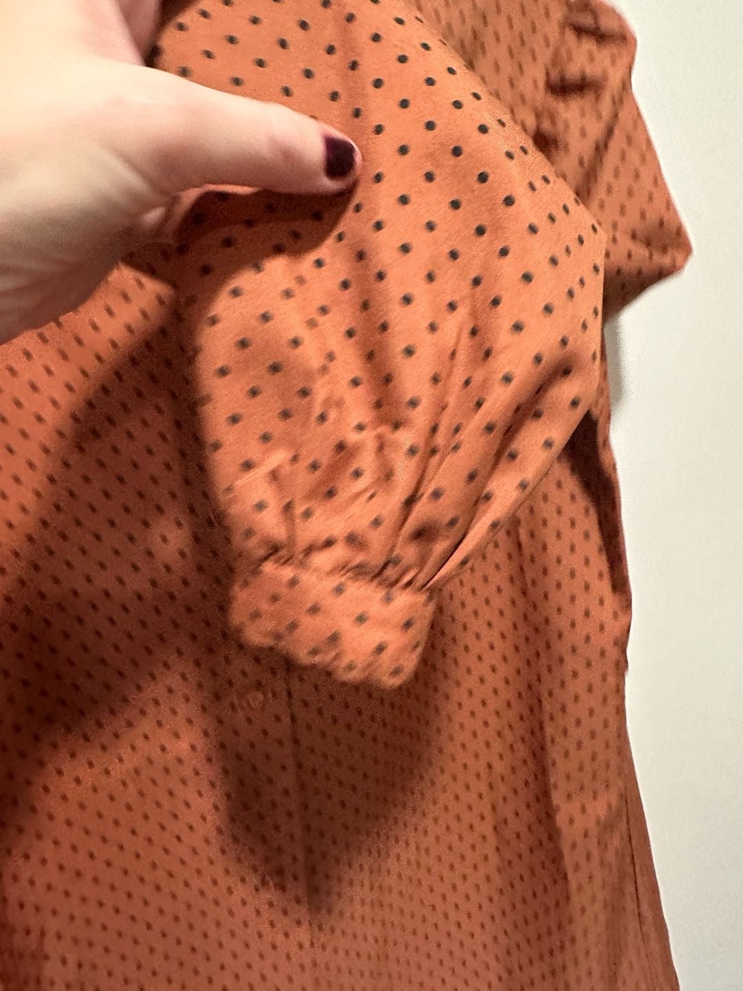 Vintage Givenchy Sport Blouse Size 8 Rust Orange Black Polka Dot Long Sleeve, Sz 8 7