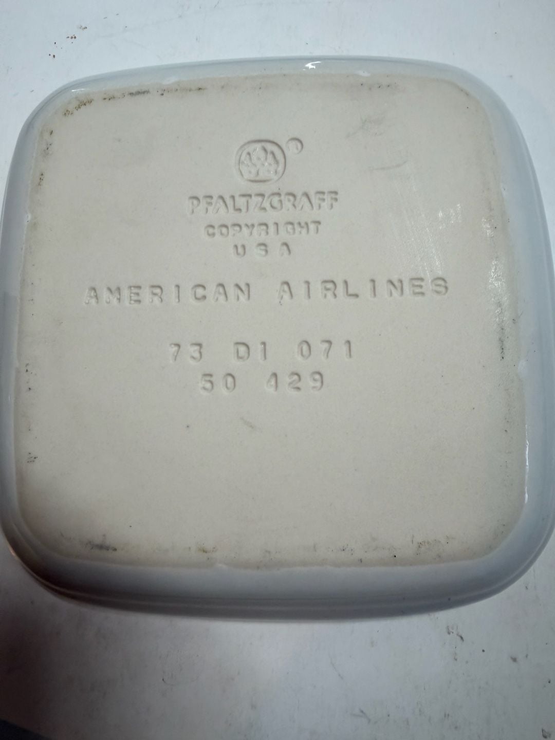 Pfaltzgraff American Airlines Square Dish 6 Inches White Blue Rim 4