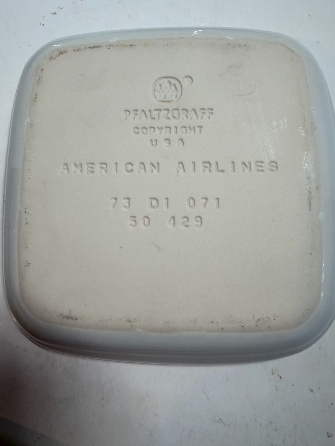 Pfaltzgraff American Airlines Square Dish 6 Inches White Blue Rim 5