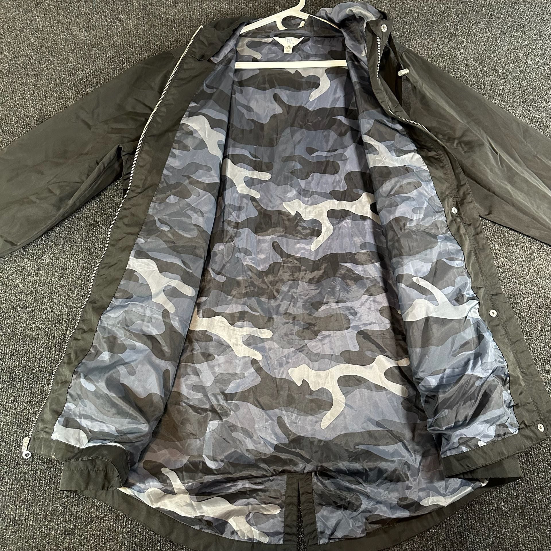 Time and Tru Anorak Jacket Size XL 16-18 Black Camo Lining Hooded Raincoat 7