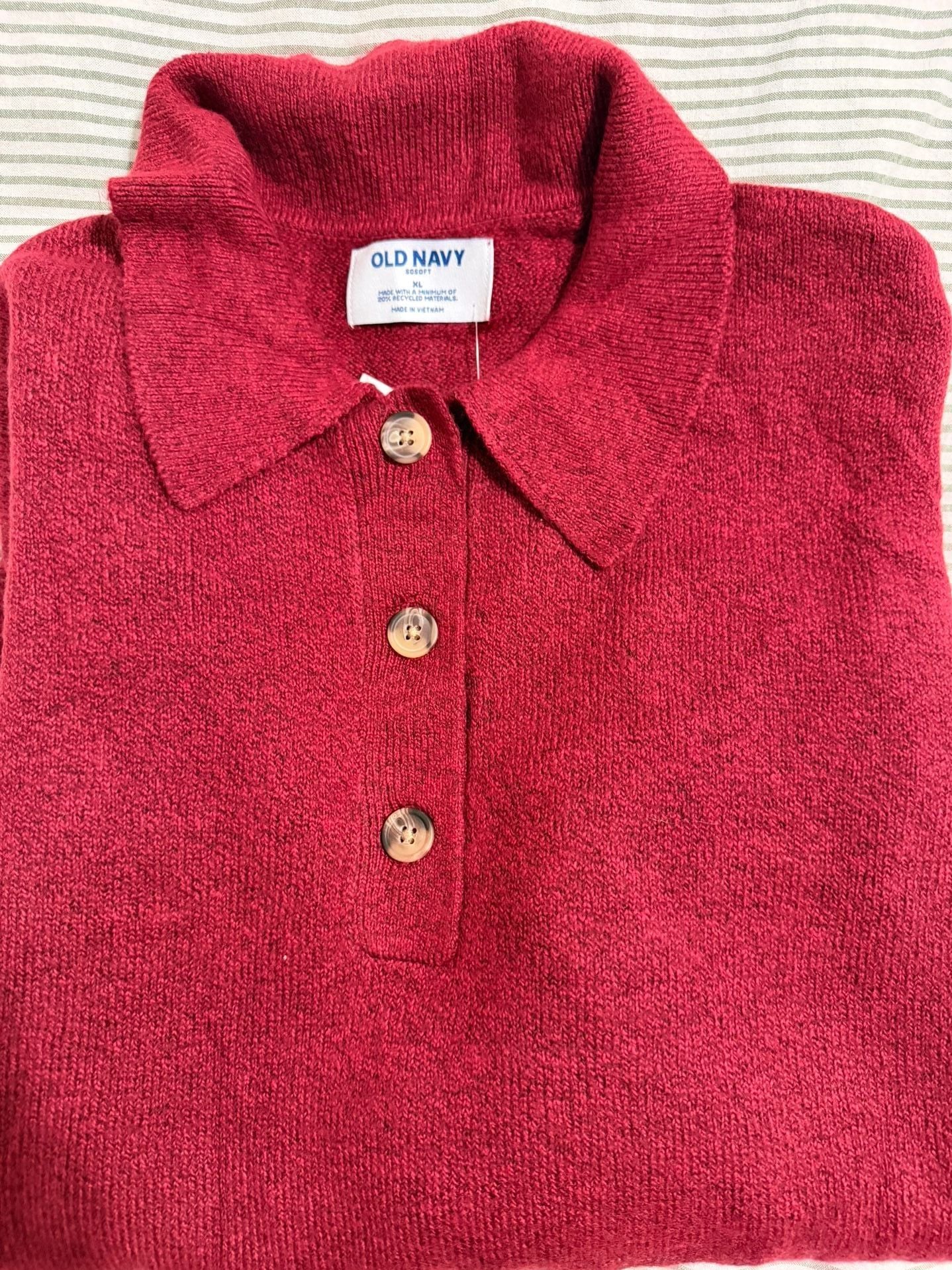 Old Navy SoSoft Cropped Polo Sweater Size XL Red 2