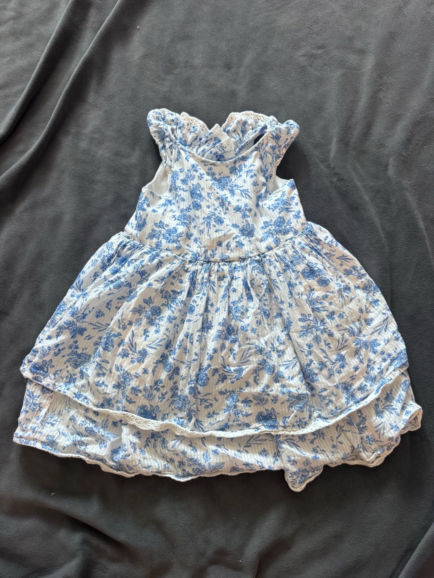 Pippa & Julie Floral Dress Size 3T Blue White Tiered Ruffle Cotton 1