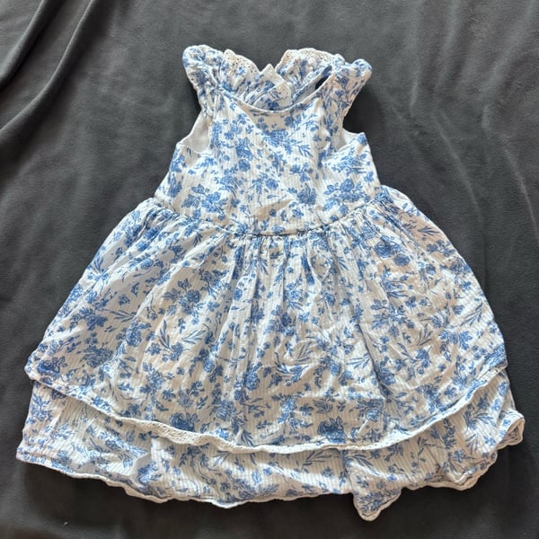 Pippa & Julie Floral Dress Size 3T Blue White Tiered Ruffle Cotton
