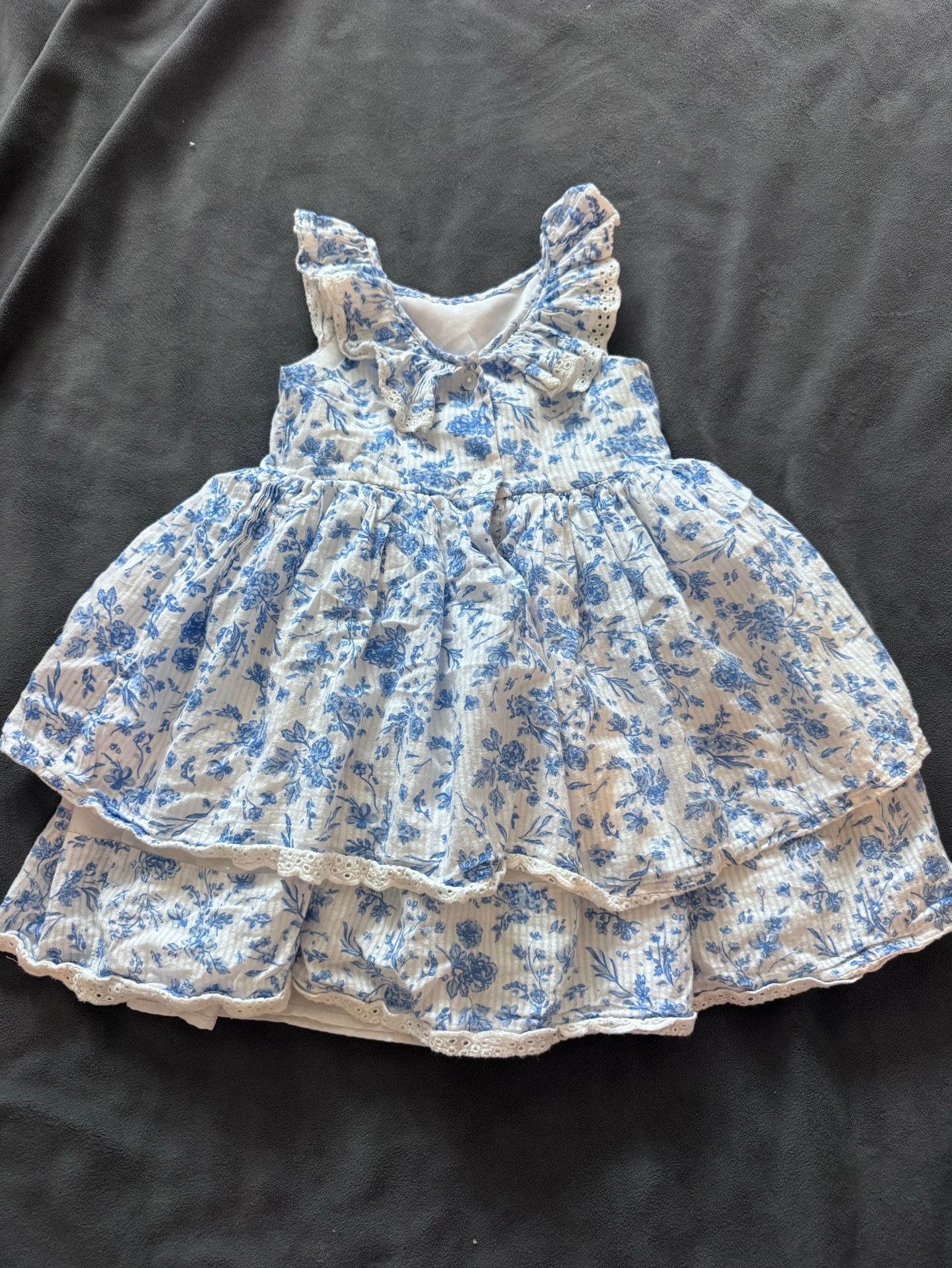 Pippa & Julie Floral Dress Size 3T Blue White Tiered Ruffle Cotton 2