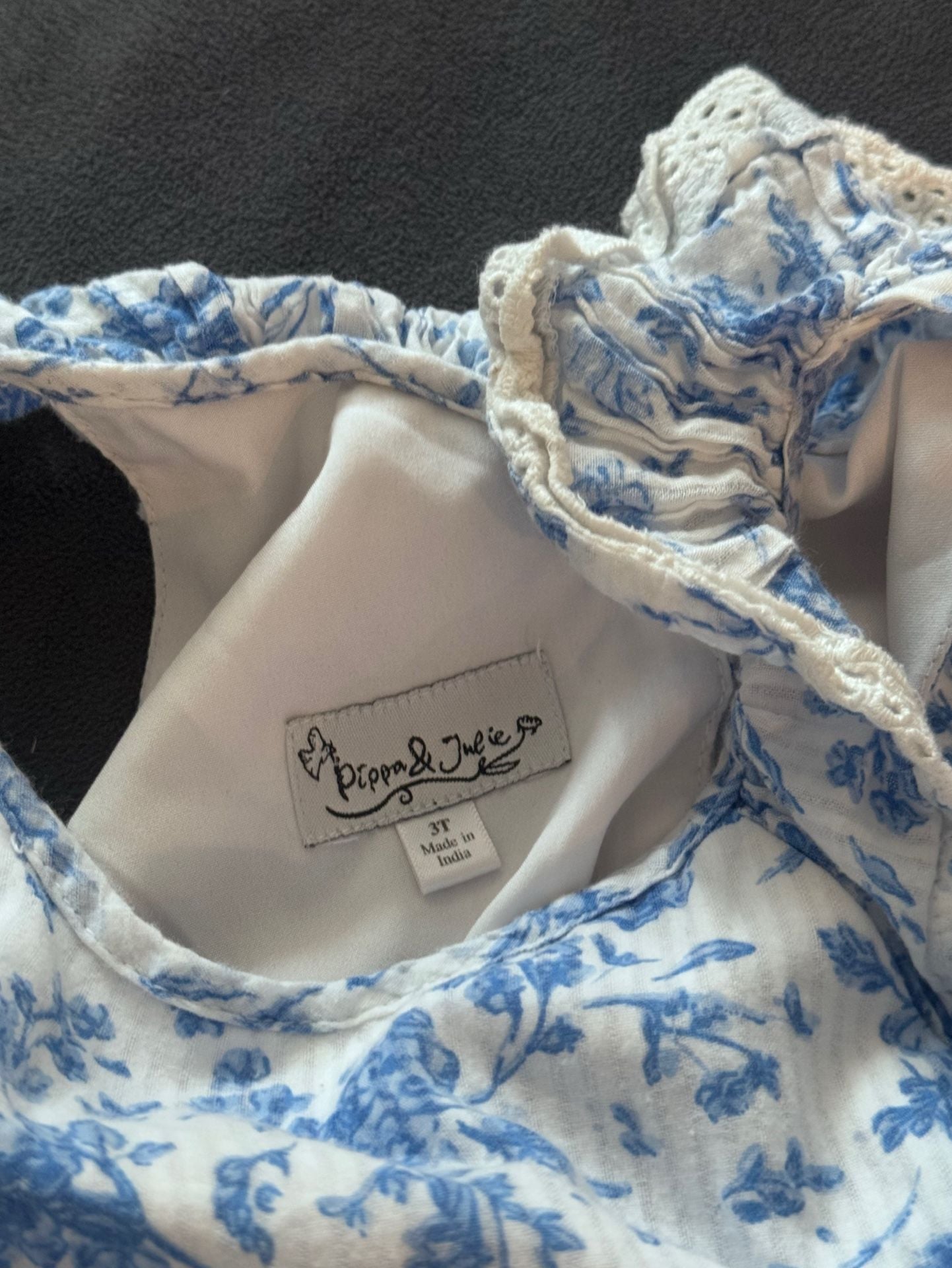 Pippa & Julie Floral Dress Size 3T Blue White Tiered Ruffle Cotton 3