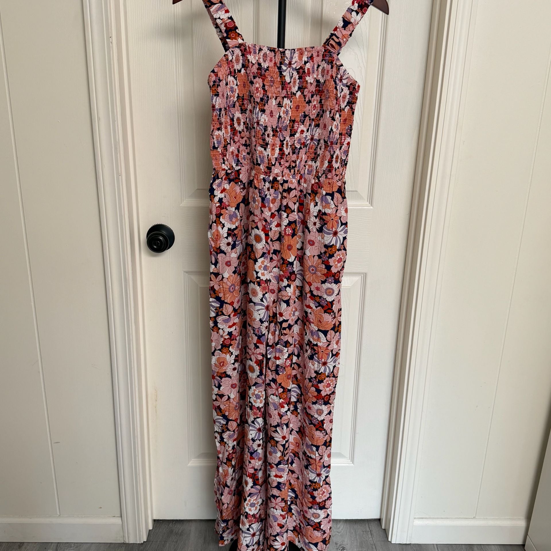 Floral Print Smocked Square Neck Jumpsuit Pink Floral/ 129 5