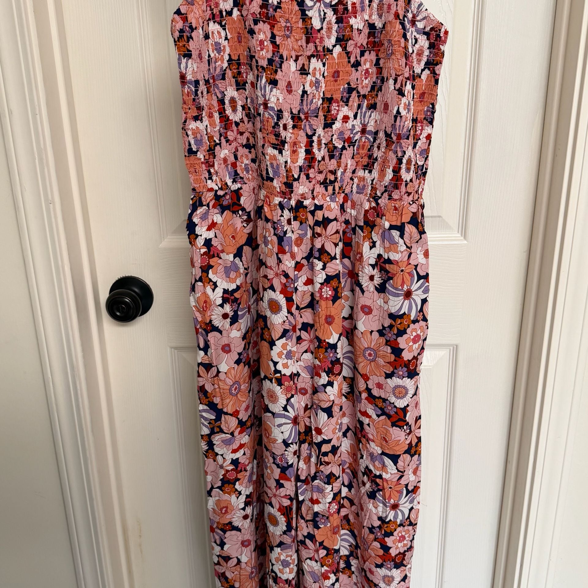 Floral Print Smocked Square Neck Jumpsuit Pink Floral/ 129 6