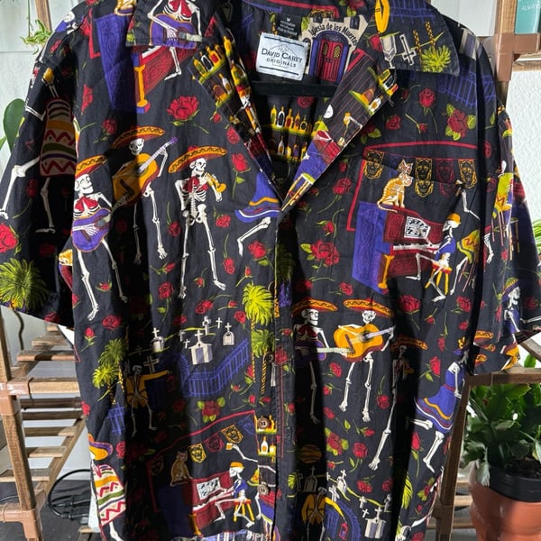 David Carey Originals Day Of The Dead Button Up Shirt Size M