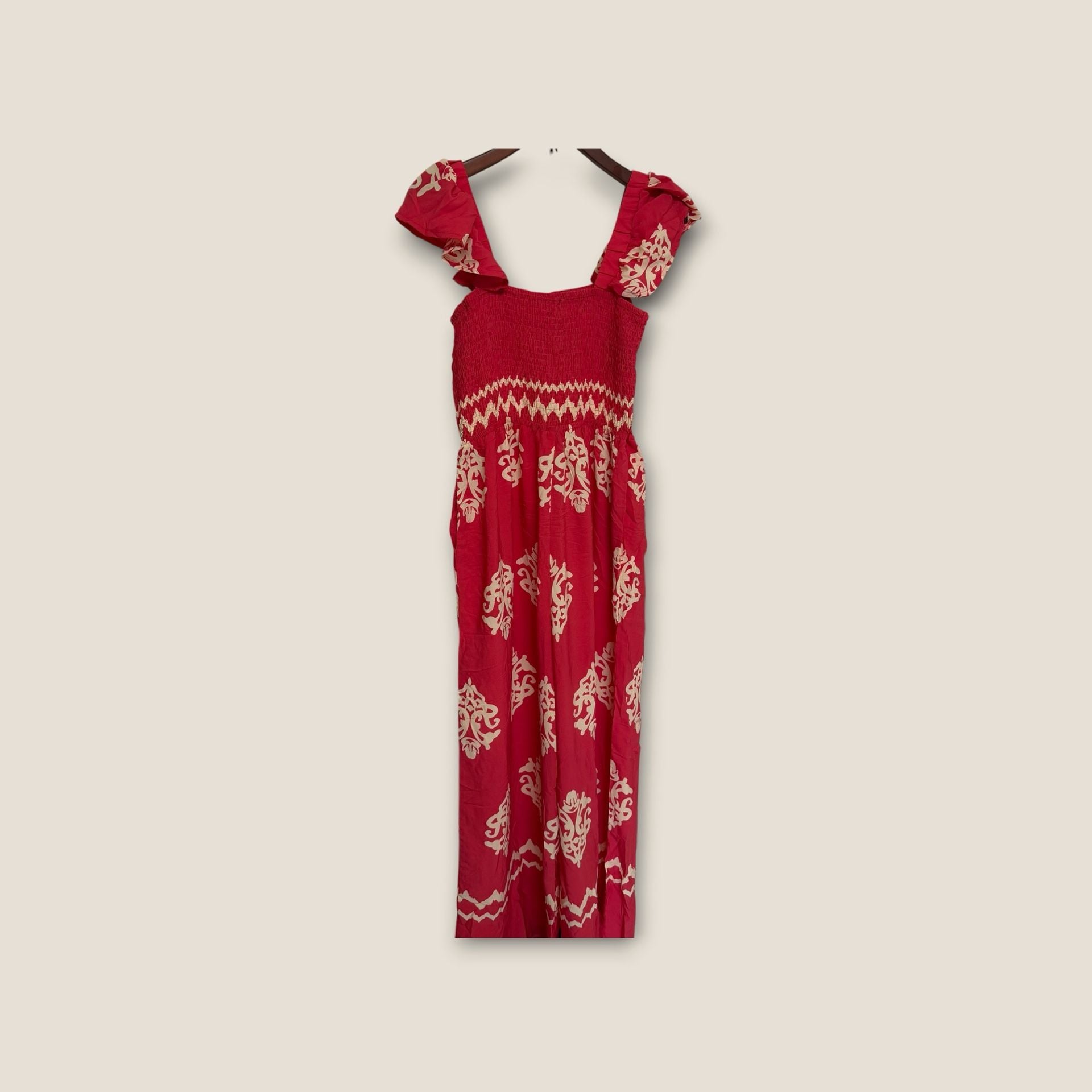 Boho Red Printed Smocked Wide Leg Jumpsuit/ 128 4