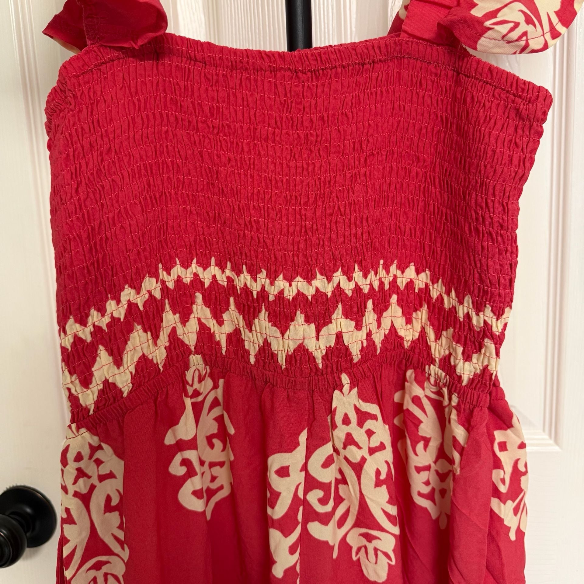 Boho Red Printed Smocked Wide Leg Jumpsuit/ 128 6