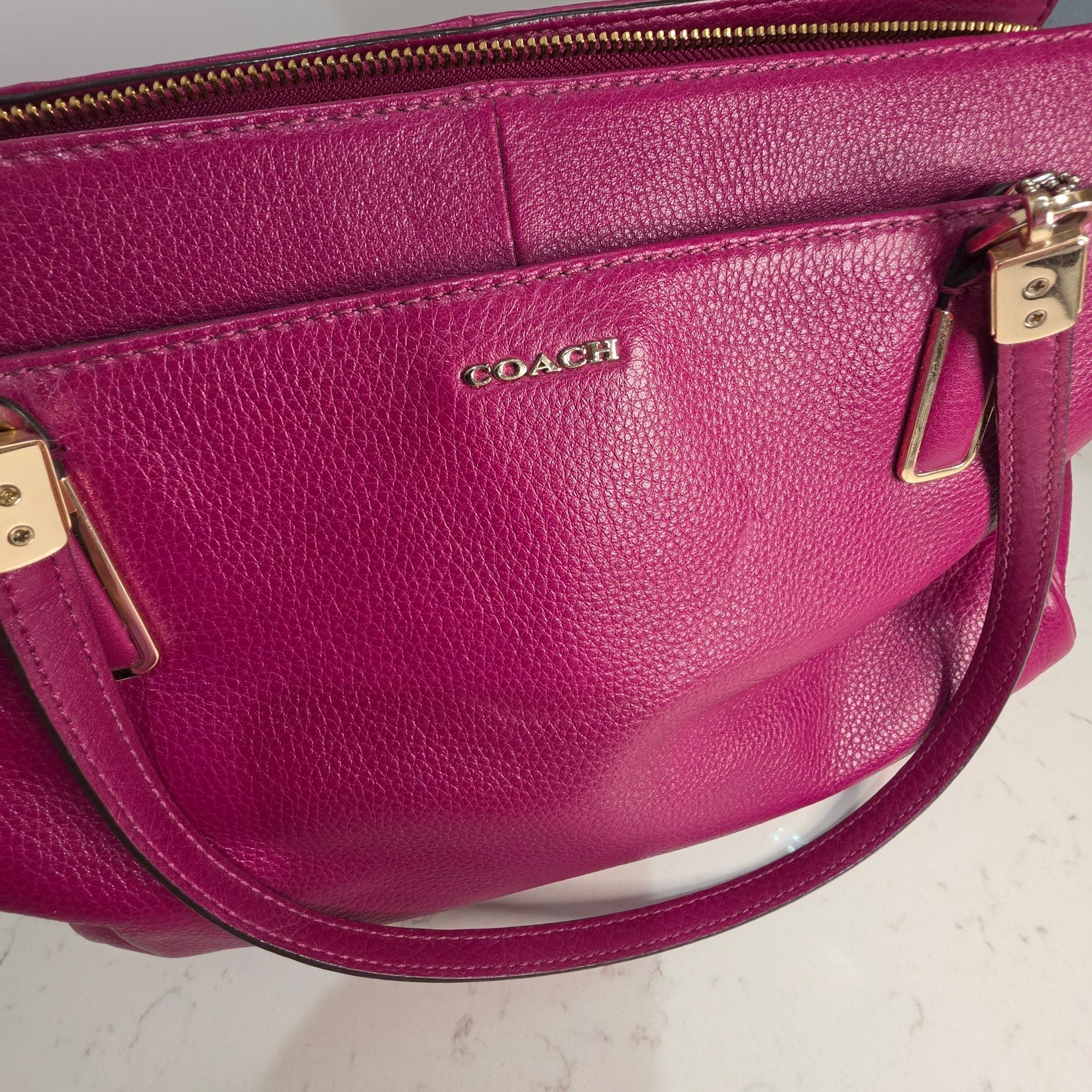 Coach Madison Phoebe Shoulder Bag Pink Pebbled Leather Satchel 3