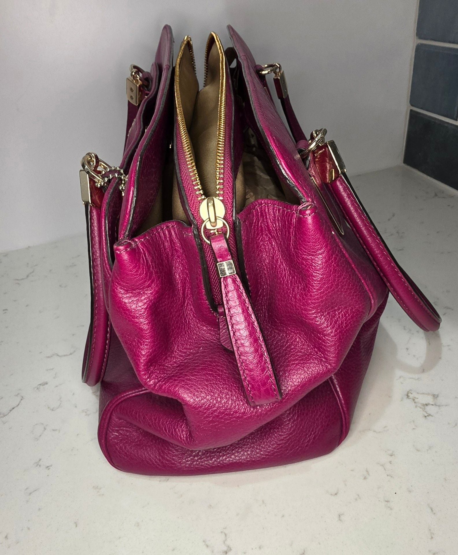 Coach Madison Phoebe Shoulder Bag Pink Pebbled Leather Satchel 8