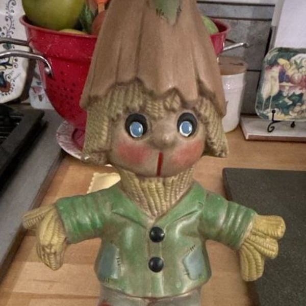 Vintage Autumn Ceramic Scarecrow Light-up Decor Statue - ,