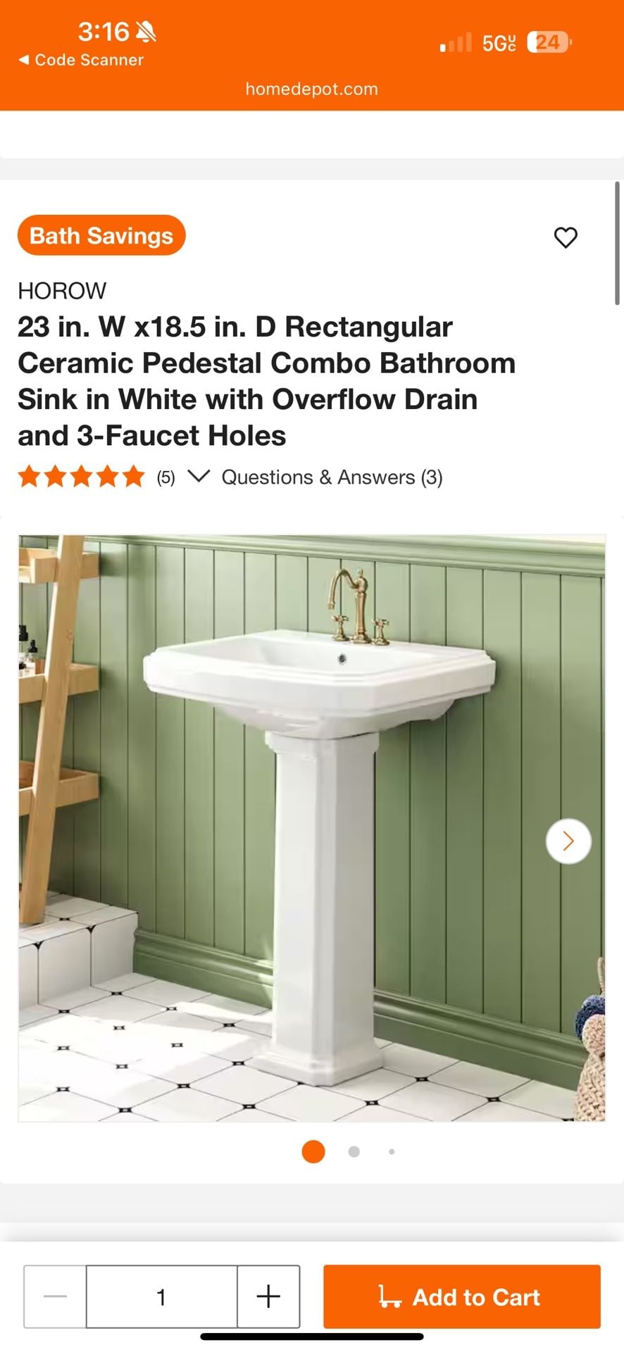 Horow 23 In. Pedestal Combo Bathroom Sink in White 1