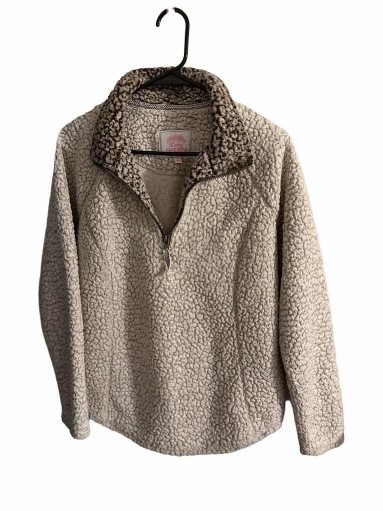 Cozy Sherpa 1/4 Zip Pullover, Size Medium Fuzzy Off White 2