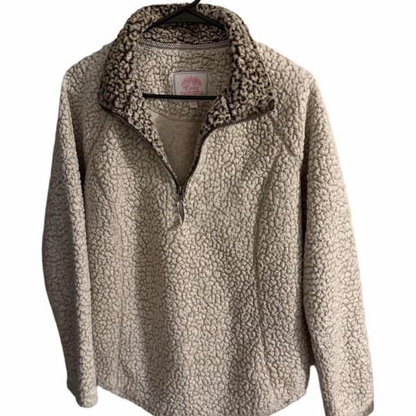 Cozy Sherpa 1/4 Zip Pullover, Size Medium Fuzzy Off White