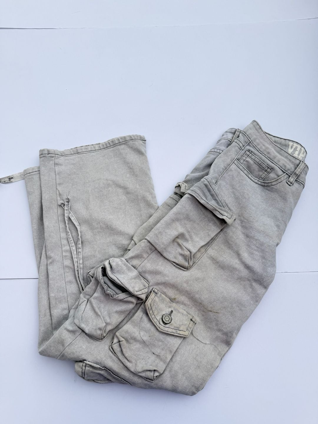 VIP Jeans Cargo Pants Size 3/26 Grey Denim Multi Pocket Y2K 2