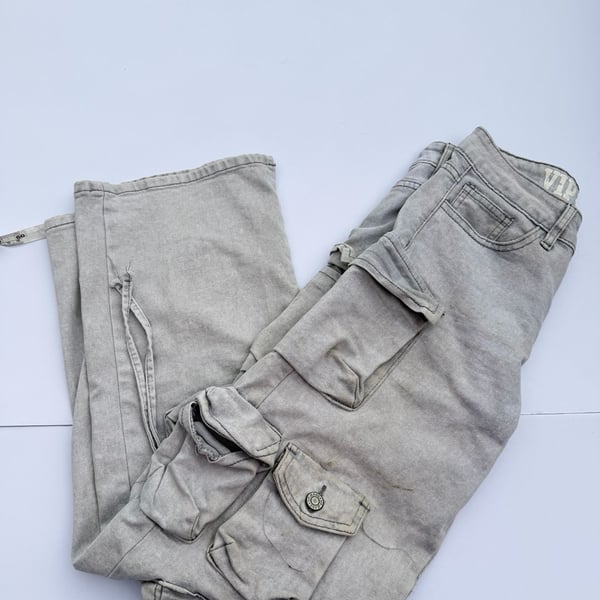 VIP Jeans Cargo Pants Size 3/26 Grey Denim Multi Pocket Y2K