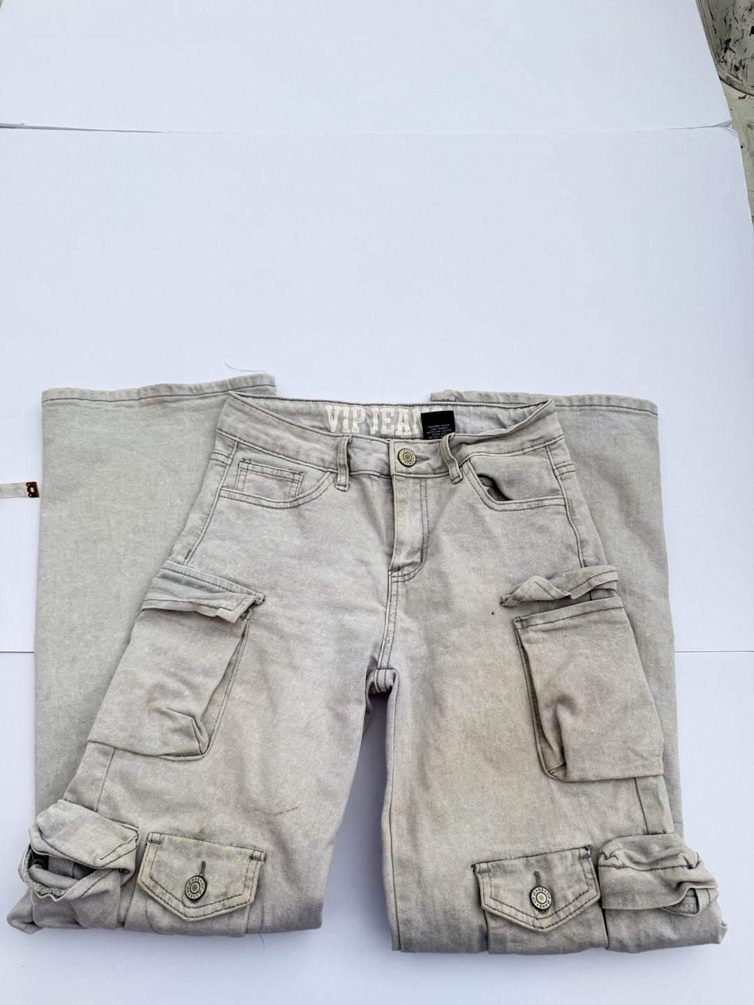 VIP Jeans Cargo Pants Size 3/26 Grey Denim Multi Pocket Y2K 4
