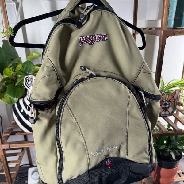Jansport Flying Frog 30 Backpack Green Black Vintage Hiking Daypack