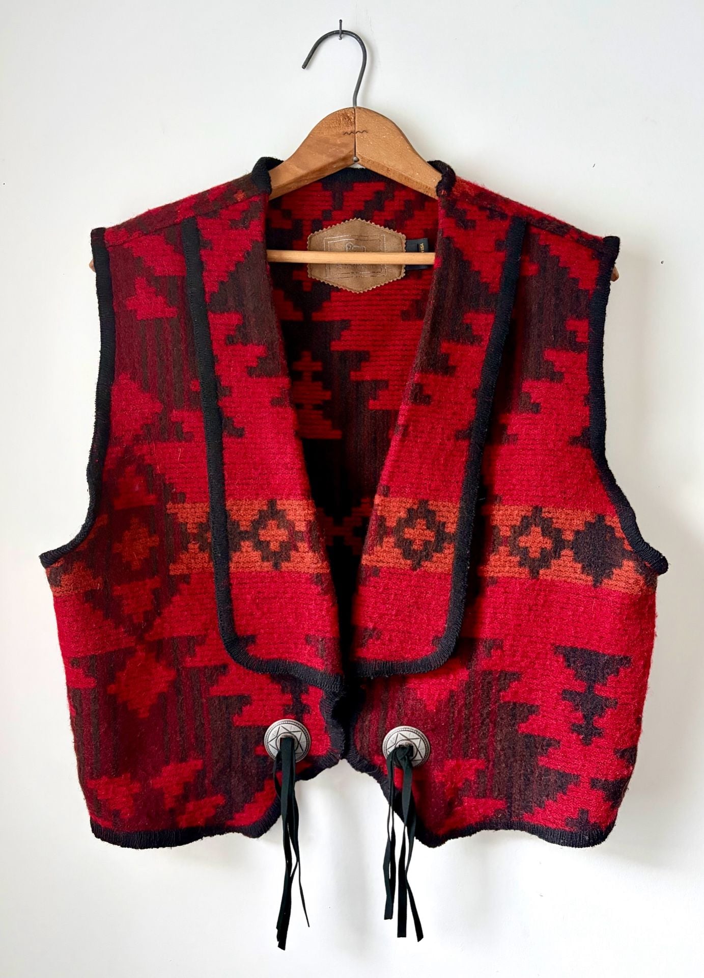 1990's Made in USA Vintage Woolrich Southwestern Wool Concha Vest Ladies Size L - 3