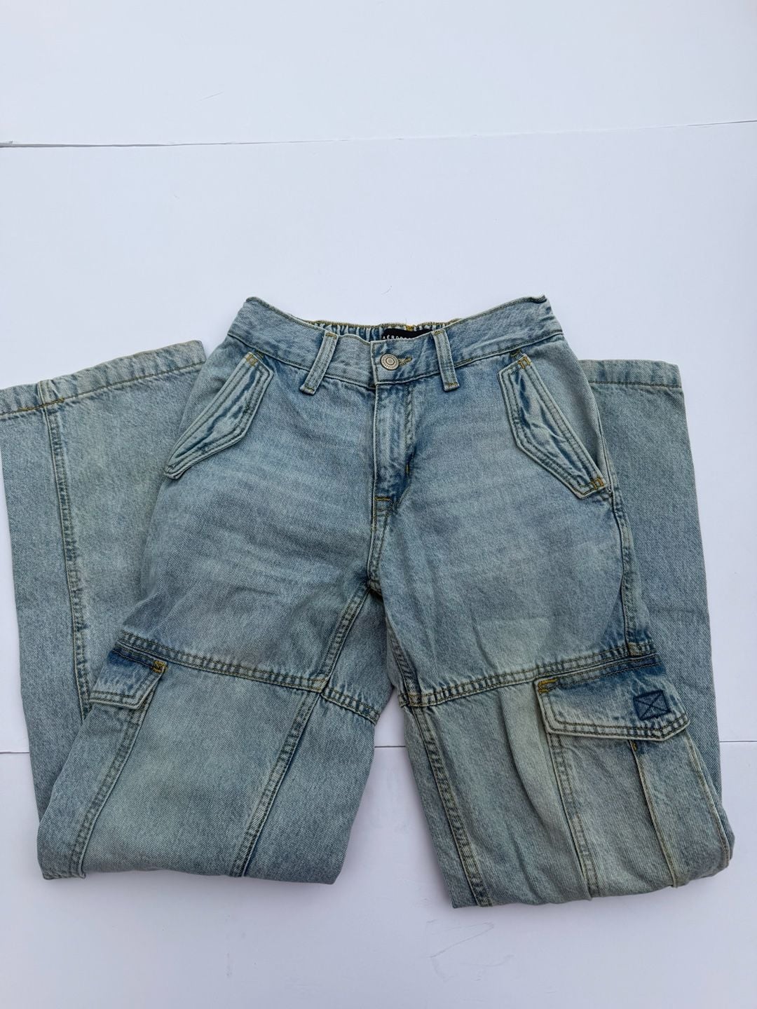 Aeropostale Denim Cargo Jeans Size XS Light Wash 4