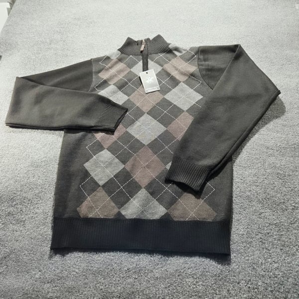 Beverly Hills Polo Club 1/4 Zip Argyle Sweater Size S Green