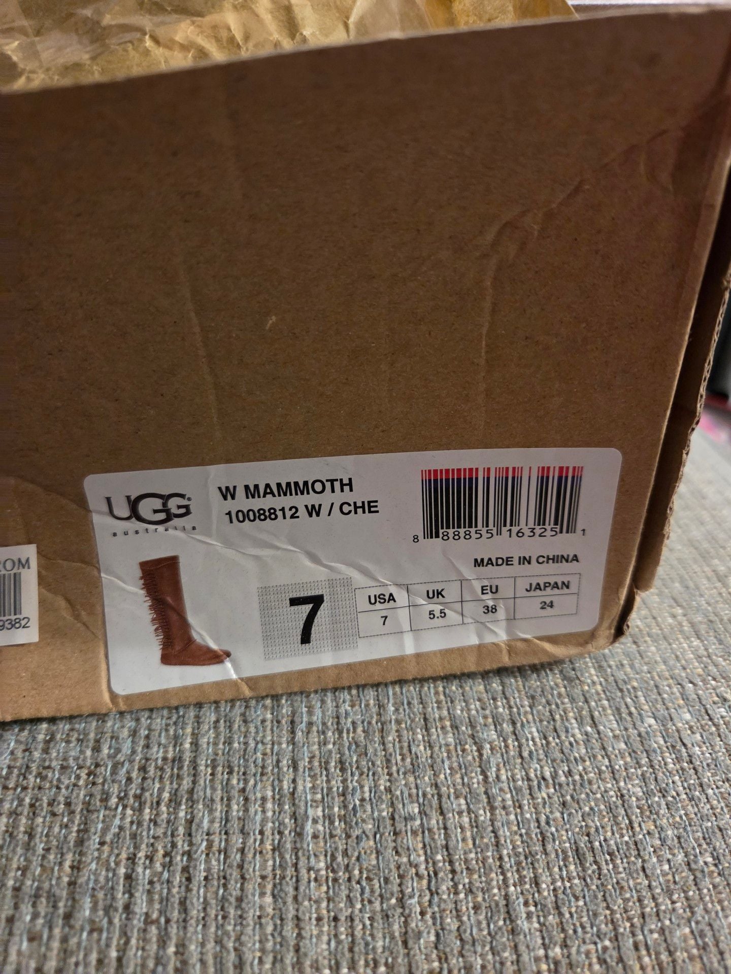 UGG Mammoth Boots Size 7 Chestnut Suede Fringe Tall Zip 6