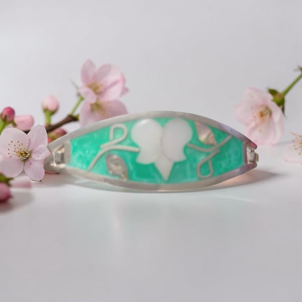 Alpaca Mexico Enamel & Abalone Shell Cuff Bracelet Green Silver