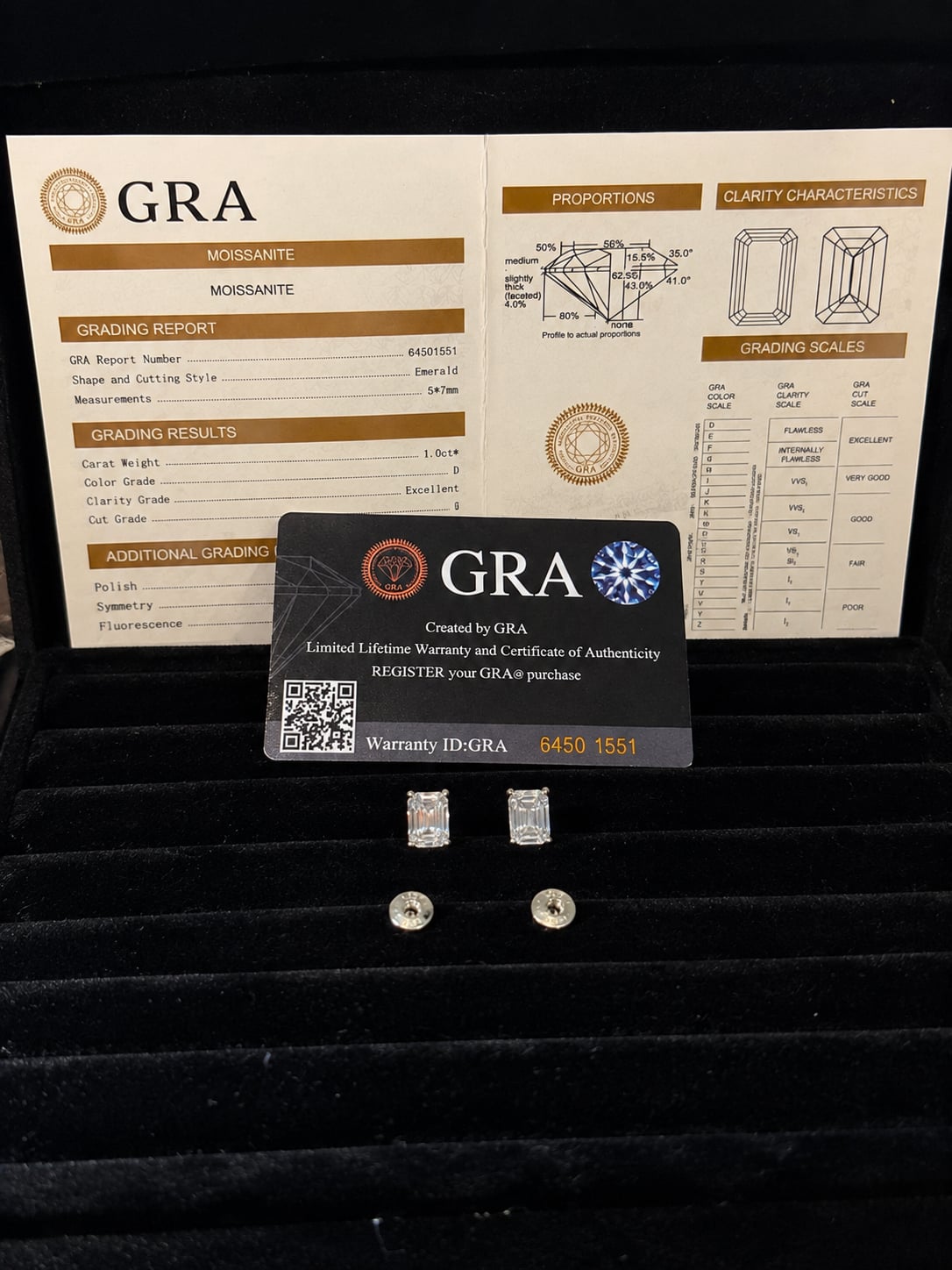 GRA Emerald Cut Moissanite Stud Earrings 1.0ct 925 Sterling Silver 2