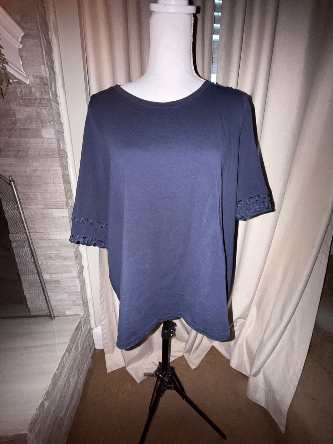 Chico's Blue Lace Trim Tee Size 3 XL 2
