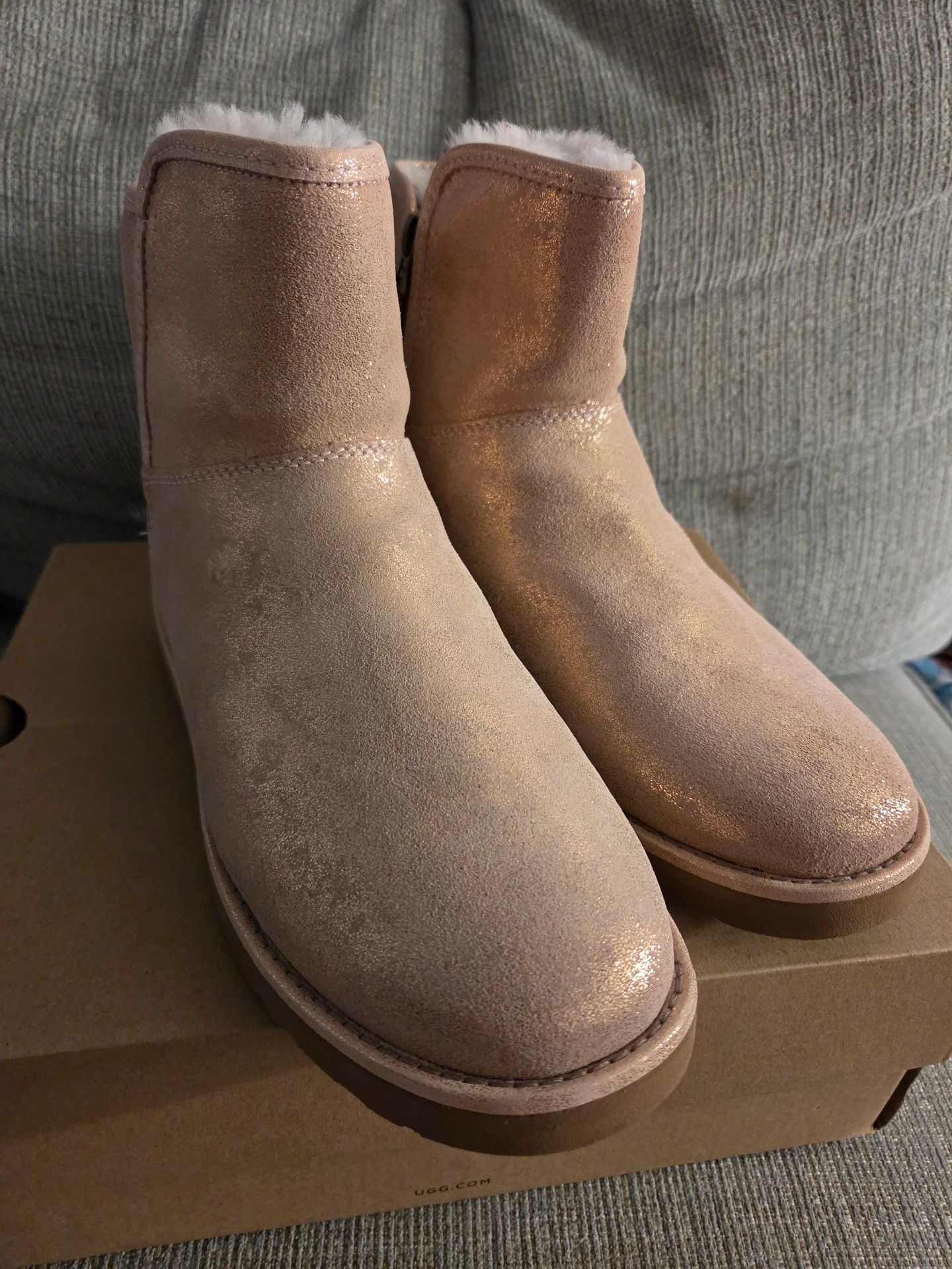 UGG Classic Abree Mini II Stardust Metallic Rose Gold Boots 2