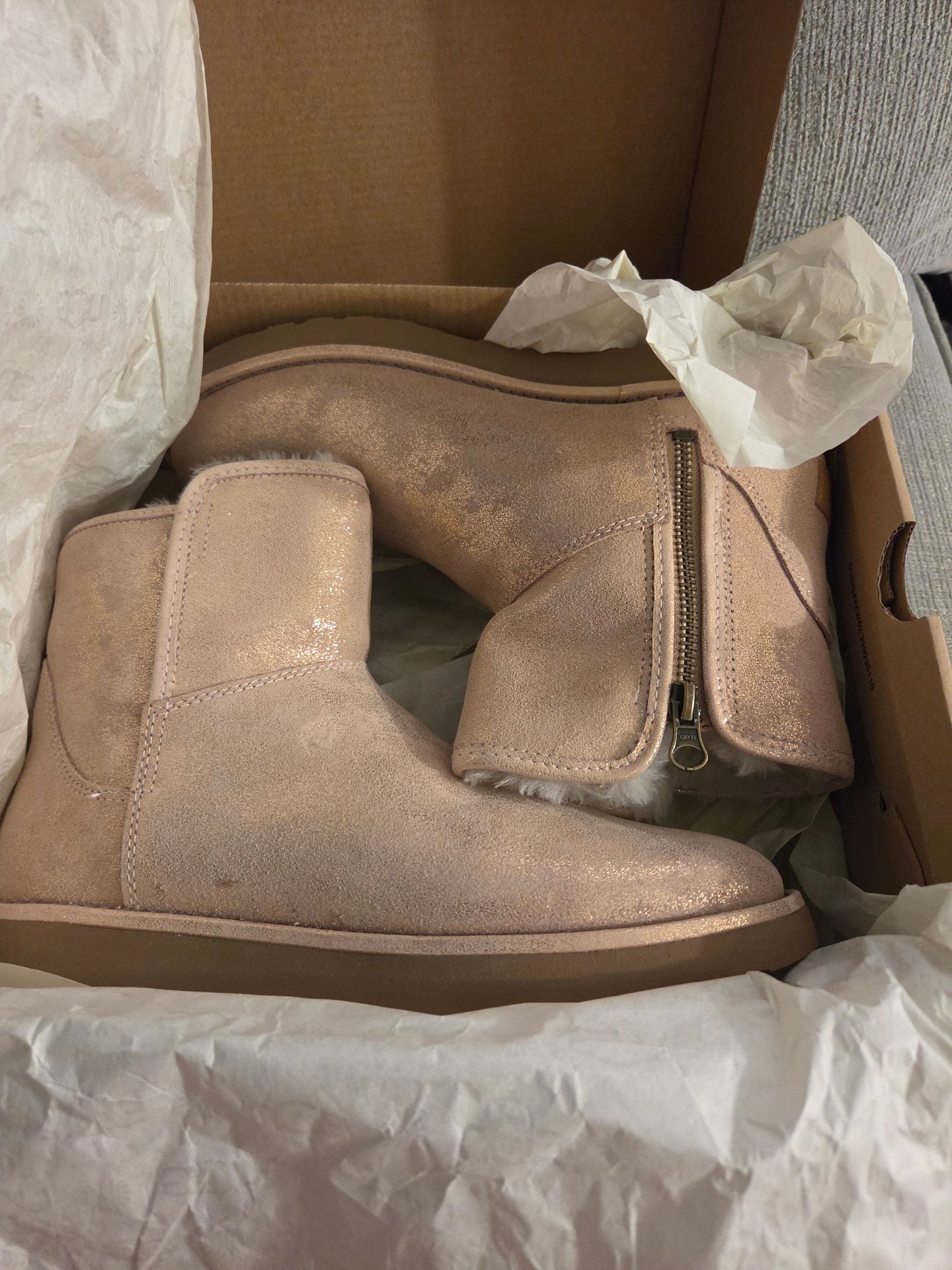 UGG Classic Abree Mini II Stardust Metallic Rose Gold Boots 7