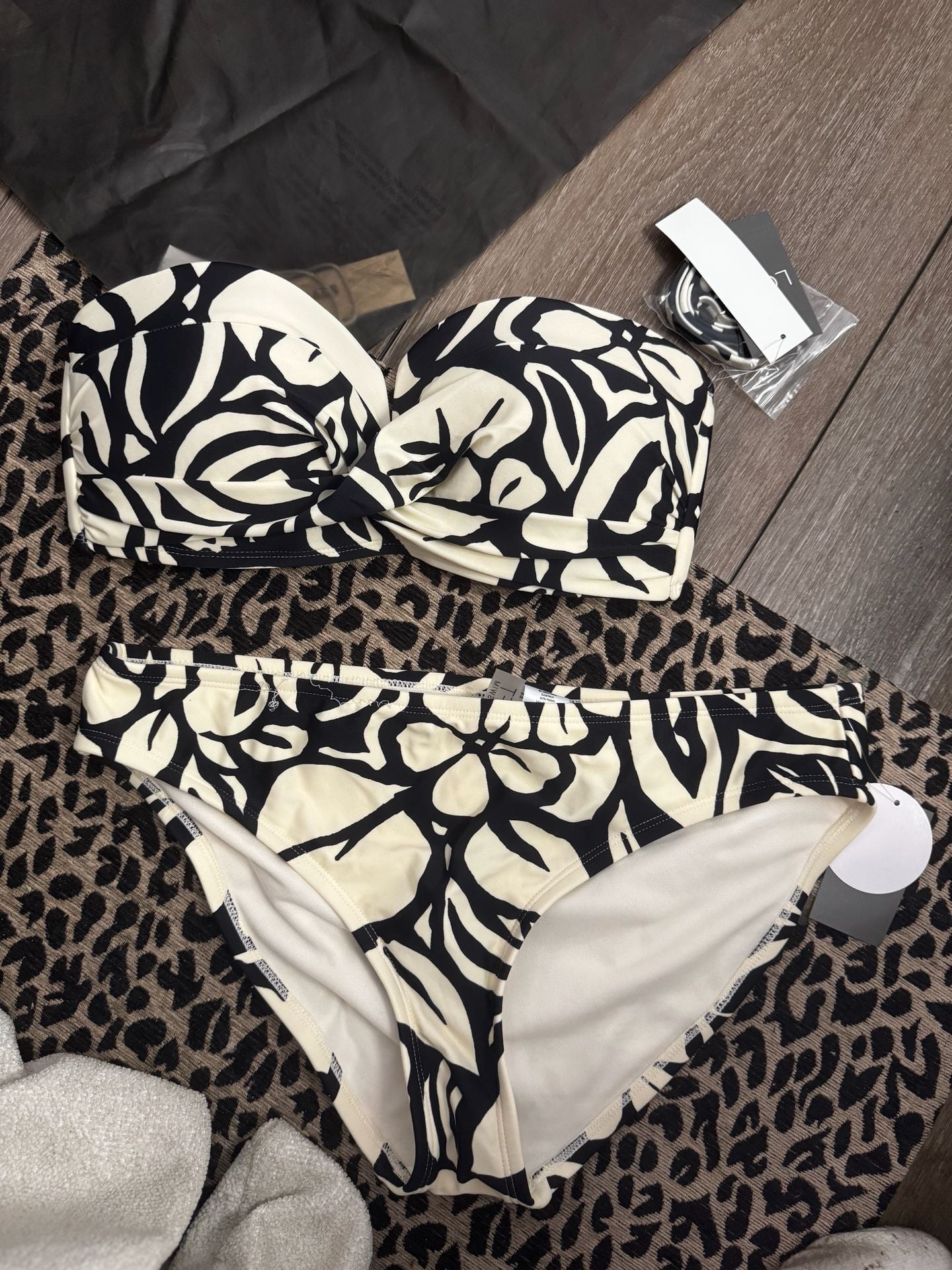 LOFT Bikini Set Black White Floral Print 1