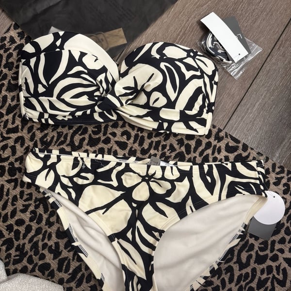 LOFT Bikini Set Black White Floral Print
